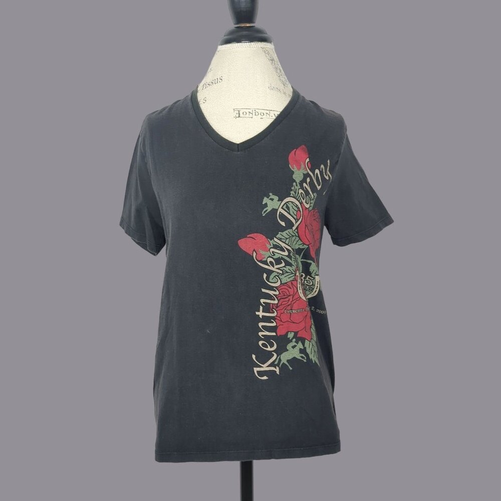 Vintage Y2K Kentucky Derby Shirt Black Large Retro Short Sleeve